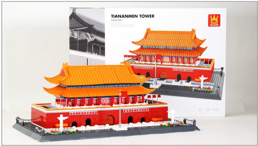 Tian'anmen Tower brick model angled side view showing wall depth balcony railing and roof overhang detail