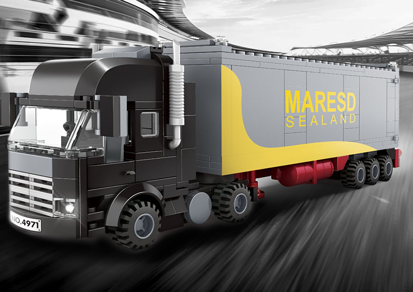 Container truck building set top-down view showing cab roof and container trailer detail