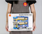 Double decker bus brick building set front view showing two passenger levels and colourful design
