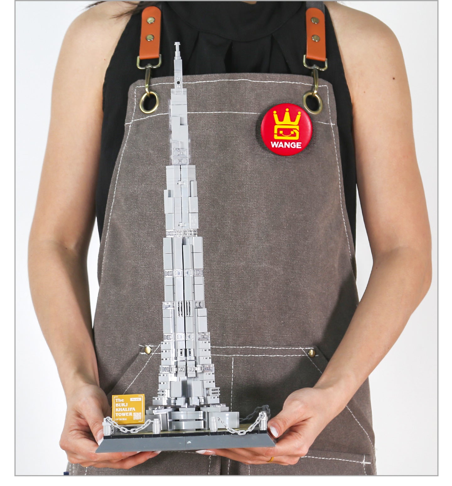 Assembled Burj Khalifa brick set displayed on desk — 45 cm tall Dubai landmark model by Wondalands