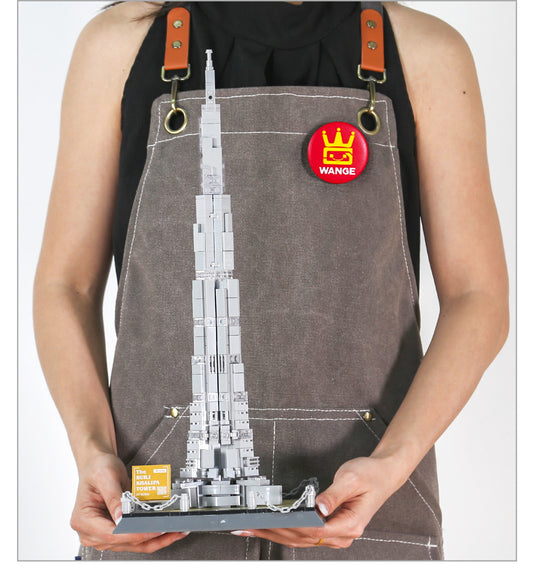 Assembled Burj Khalifa brick set displayed on desk — 45 cm tall Dubai landmark model by Wondalands