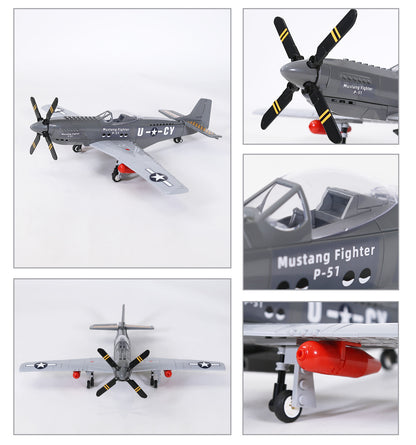Close-up of P-51 Mustang brick model propeller nose and cockpit section with wing detail
