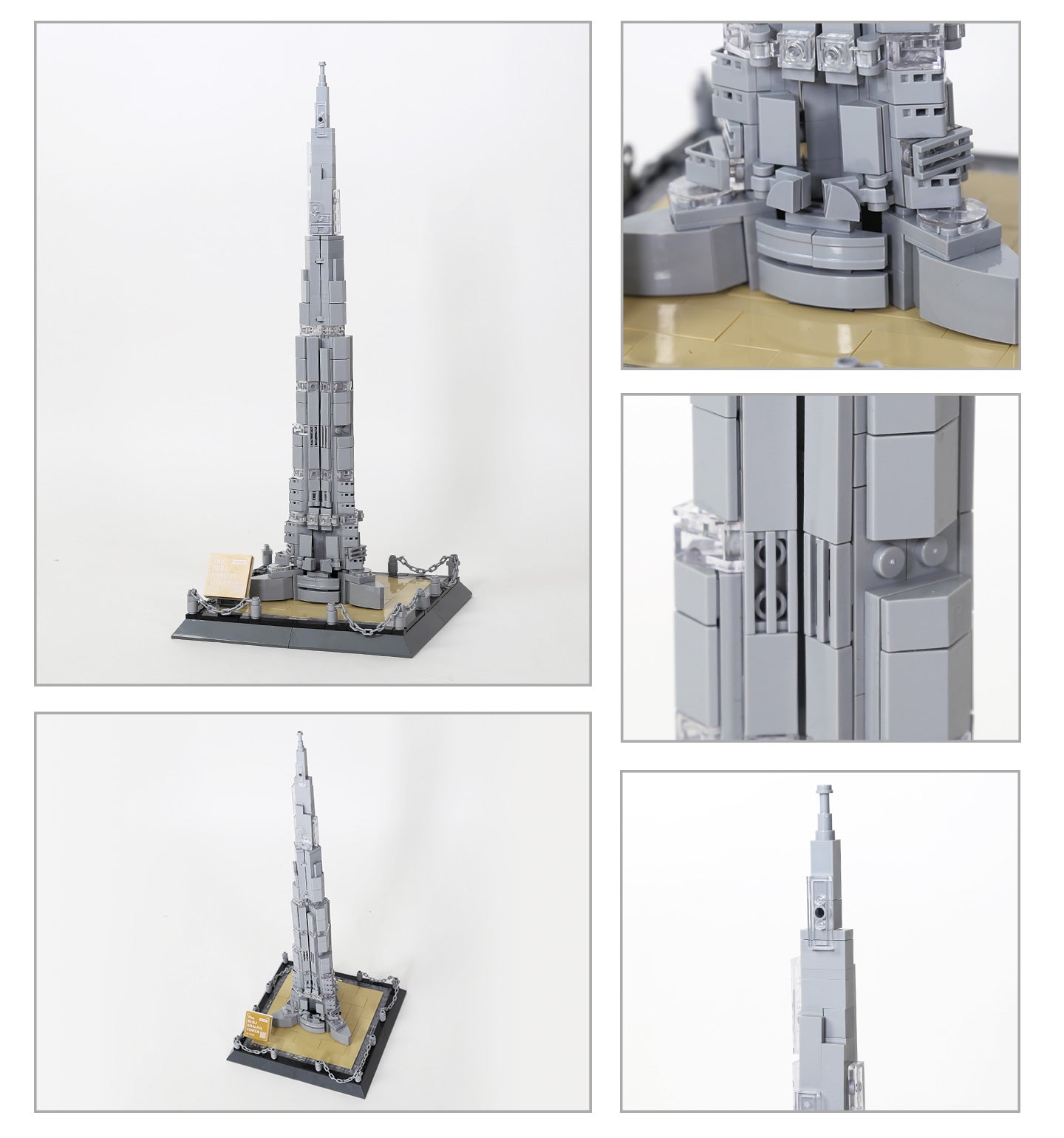 Close-up of Burj Khalifa brick set base section showing Y-shaped floor plan and layered structure