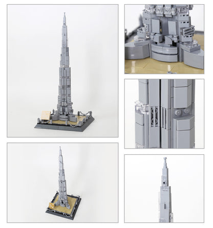Close-up of Burj Khalifa brick set base section showing Y-shaped floor plan and layered structure