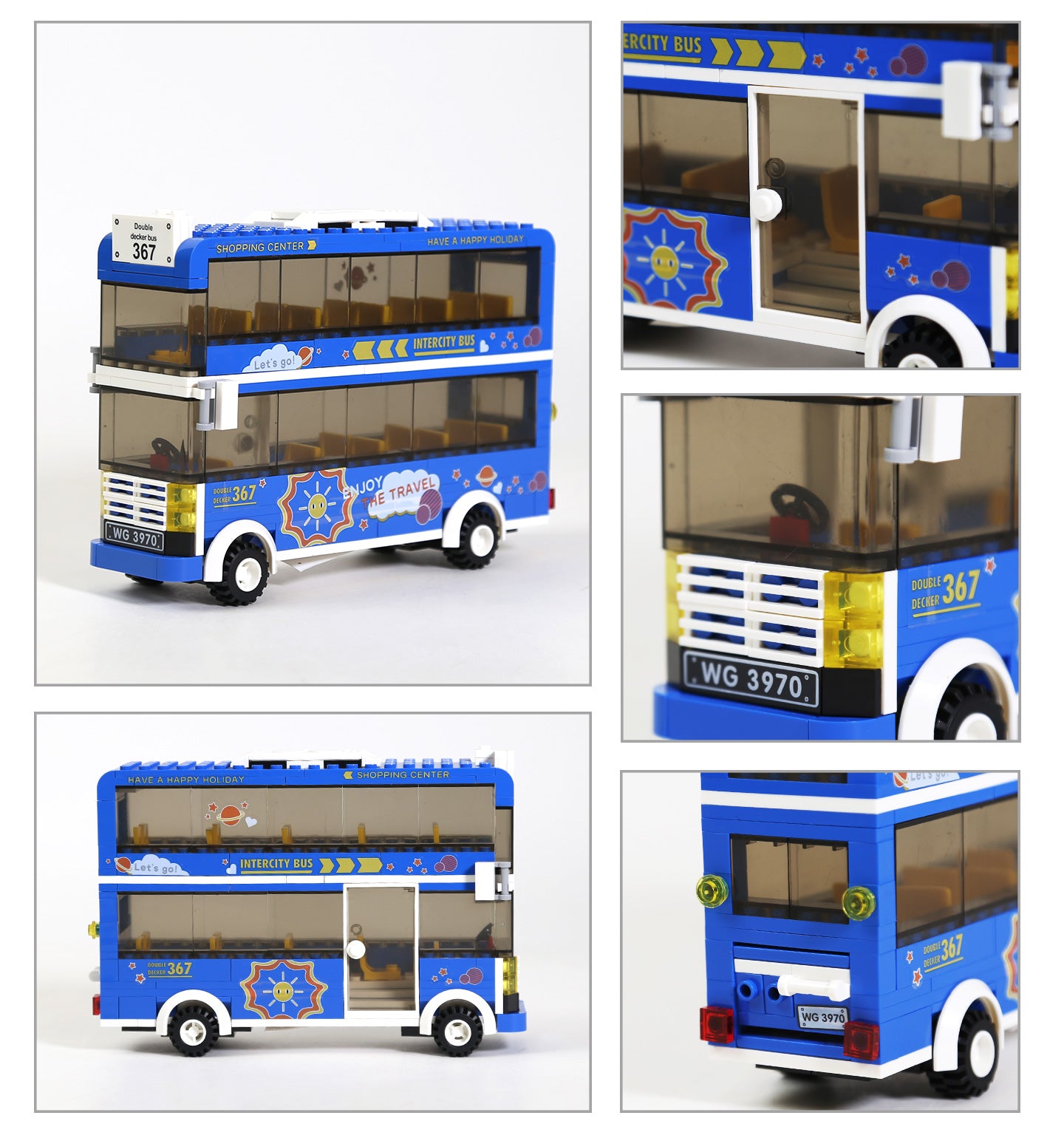 Double decker bus 257 piece brick set top-down view showing upper deck detail