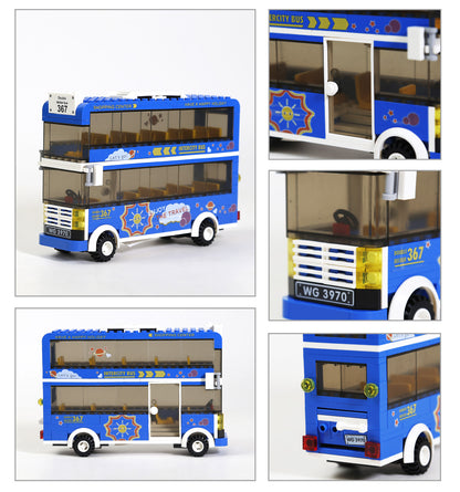 Double decker bus 257 piece brick set top-down view showing upper deck detail