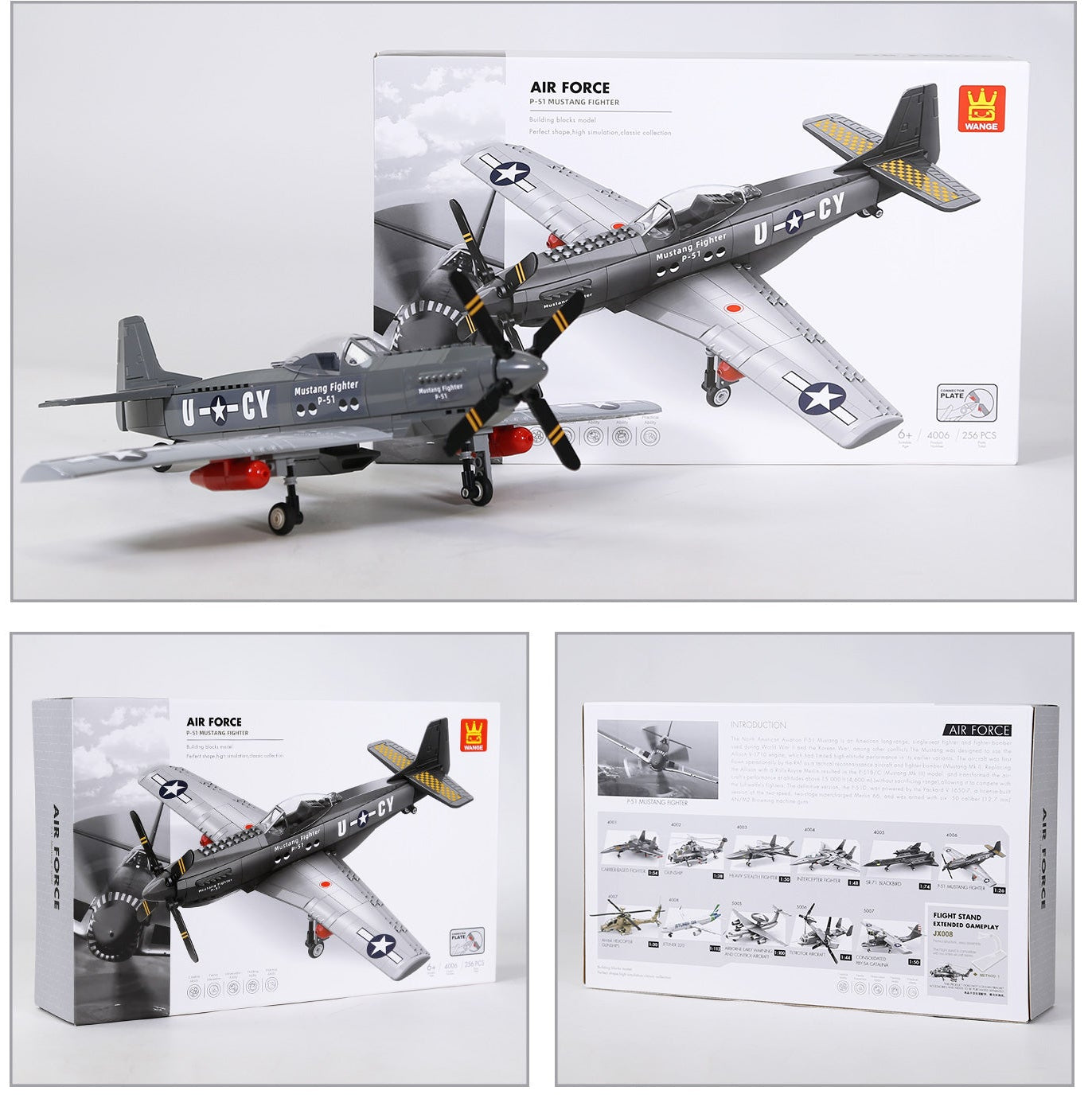 Rear angle view of P-51 Mustang brick set showing tail section fuselage and tail wheel
