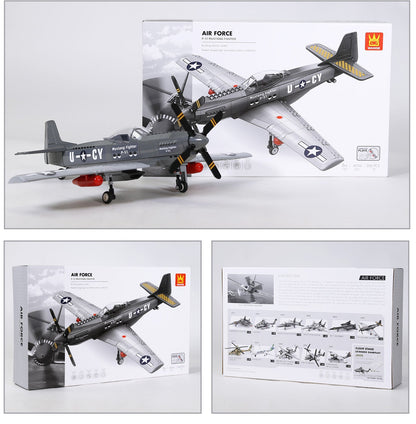 Rear angle view of P-51 Mustang brick set showing tail section fuselage and tail wheel