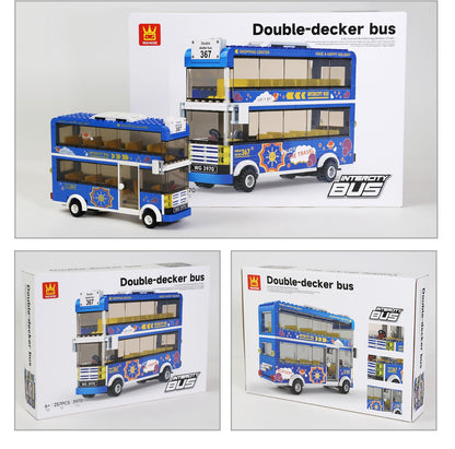 Double decker bus building set with box packaging showing 257 pieces by Wondalands
