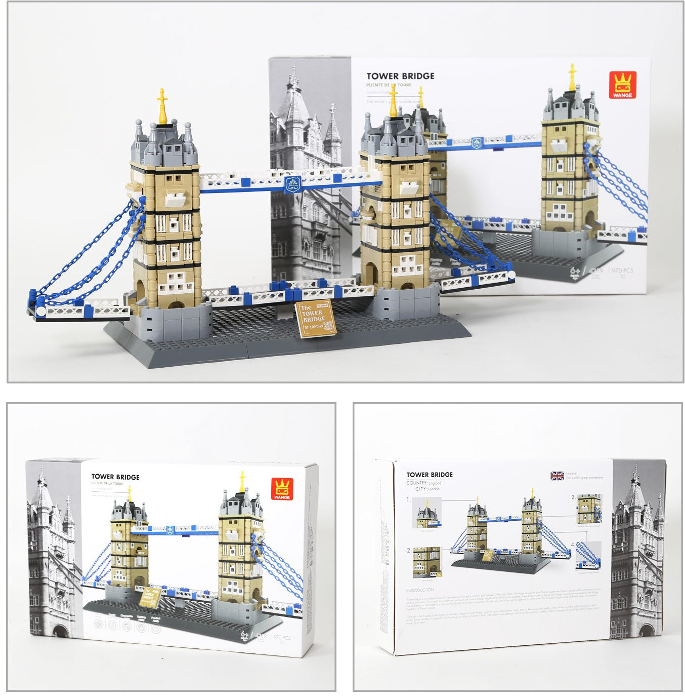 Tower Bridge 1052-piece brick building set product packaging with assembled model — Wondalands