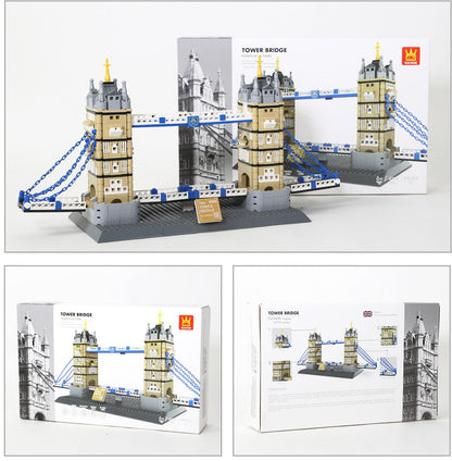 Tower Bridge 1052-piece brick building set product packaging with assembled model — Wondalands
