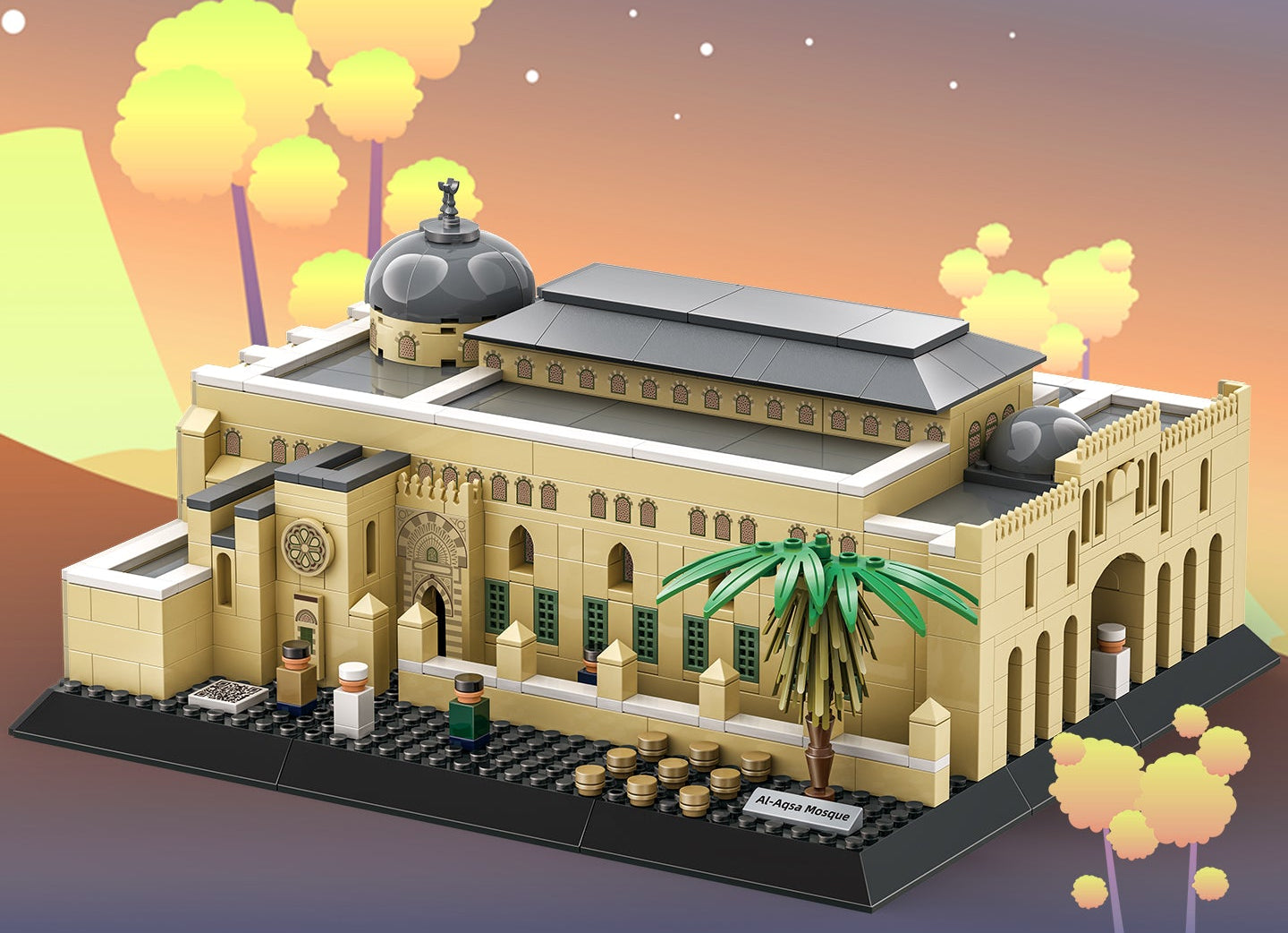 Al-Aqsa Mosque Jerusalem brick building set front view — 768 pieces by Wondalands