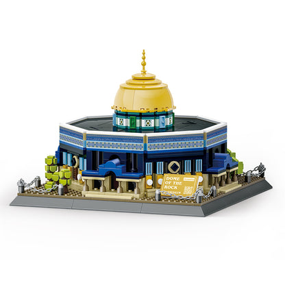 Model of the Dome of the Rock made from interlocking bricks on a white background