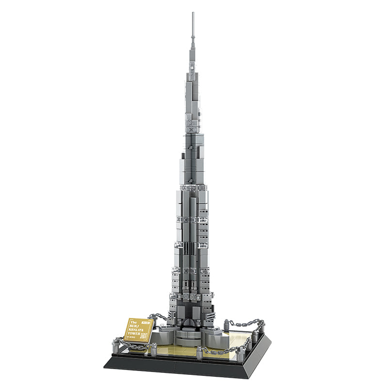 Burj Khalifa Dubai brick building set front view — 555-piece model standing 45 cm tall by Wondalands
