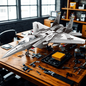 F-15 Eagle Fighter brick building set front angle showing twin tail fins and swept wings