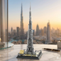 Burj Khalifa brick model side angle showing stepped tiered silhouette and tapered spire detail