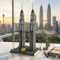 Petronas Twin Towers brick building set front view showing twin towers connected by skybridge