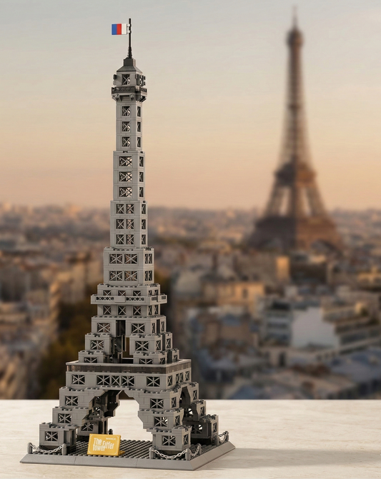 Eiffel Tower Paris brick building set front view — 976-piece model standing 65 cm tall by Wondalands