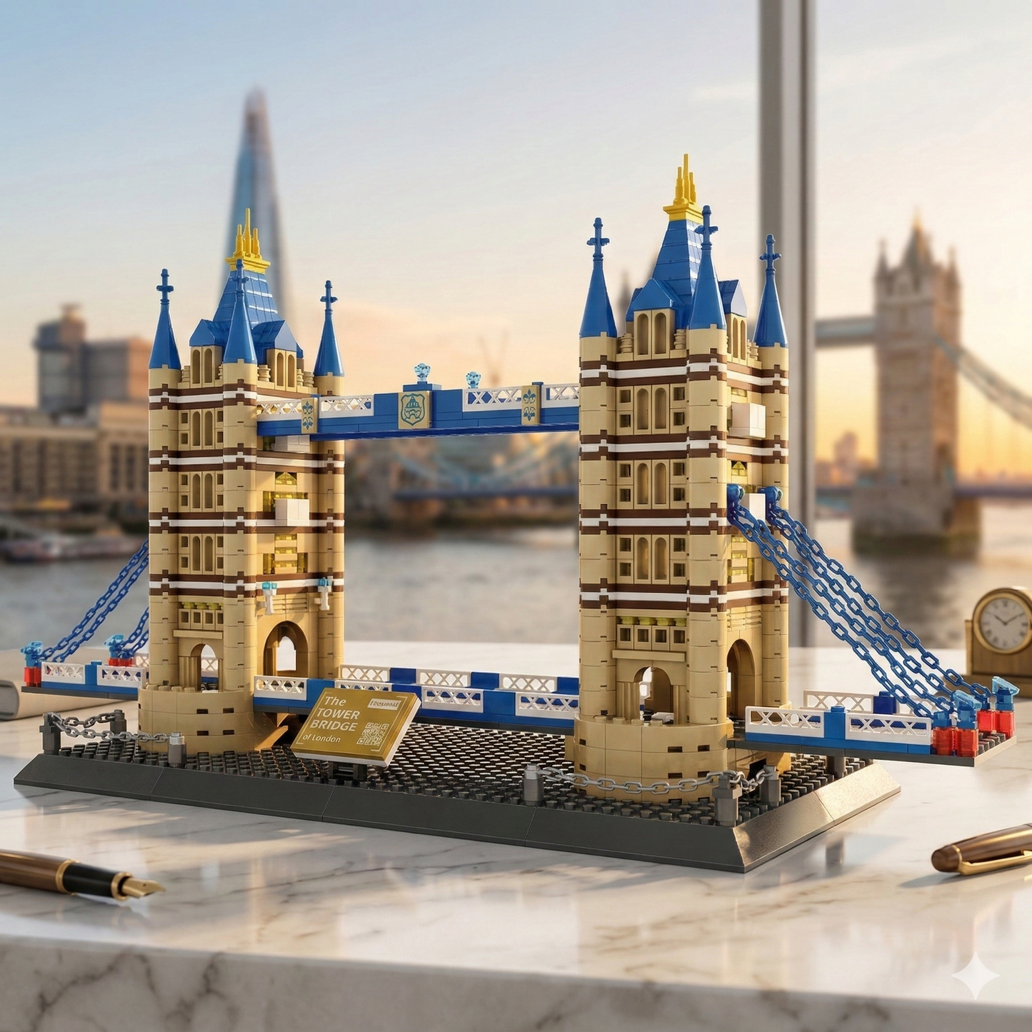 Tower Bridge London brick building set front view showing twin Gothic towers and walkways — 1052 pieces