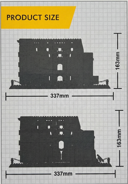 Measurement chart showing the dimensions of the colosseum model 