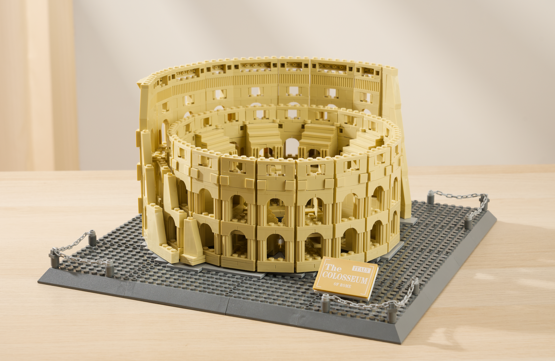Colosseum Rome Italy brick building set rear view showing curved wall and multi-level arch design
