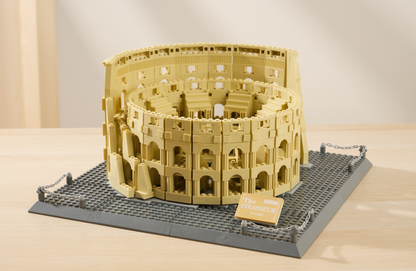 Colosseum Rome Italy brick building set rear view showing curved wall and multi-level arch design