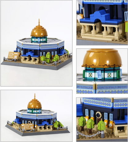 Close-up of Dome of the Rock brick set showing intricate wall patterns and golden dome architecture