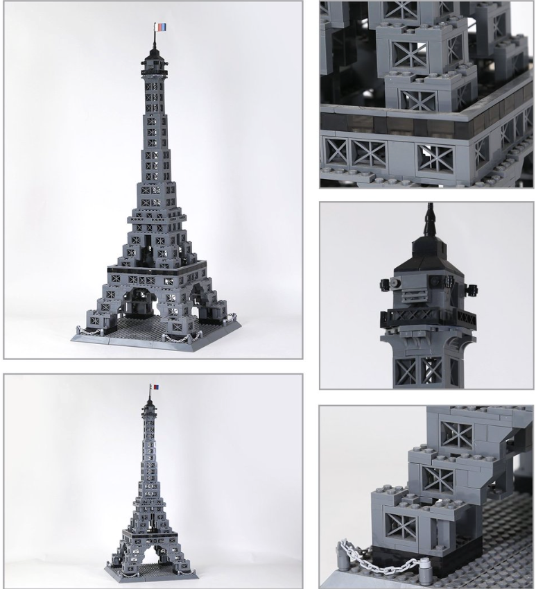 Eiffel Tower 976-piece brick building set top spire detail — eco-friendly ABS plastic by Wondaland